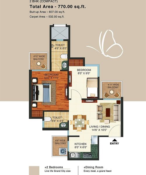 2 BHK Apartment in Siddharth Vihar - Prateek Grand City Phase 1