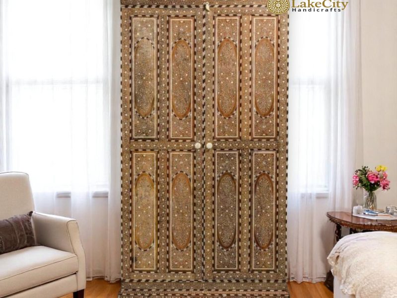 Solid Wood Bone Inlay Almirah Armoire – Elegant Handcrafted Storage