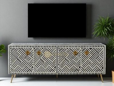 Elegant Bone Inlay TV Unit – Perfect for Modern Homes