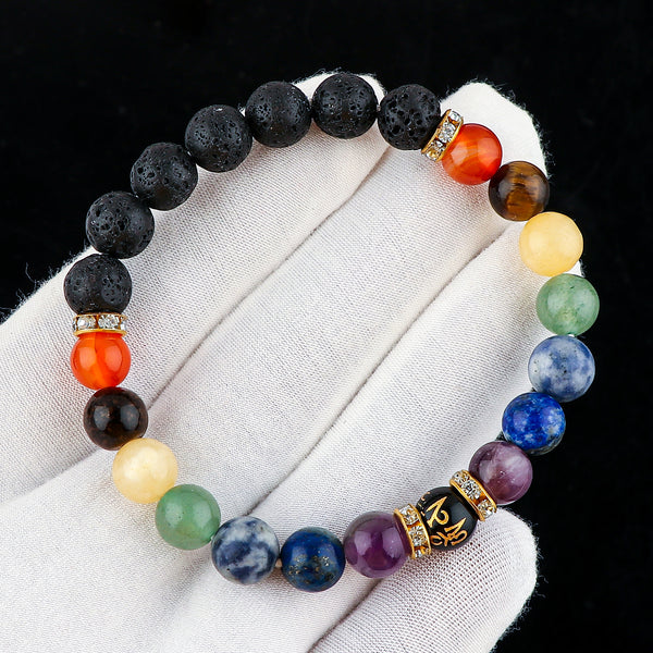Seven Chakra Power Beaded Crystals Bracelet, Chakra Energy Healing Gemstone, Stretchable Elastic Men & Women Bracelet