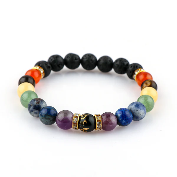 Seven Chakra Power Beaded Crystals Bracelet, Chakra Energy Healing Gemstone, Stretchable Elastic Men & Women Bracelet