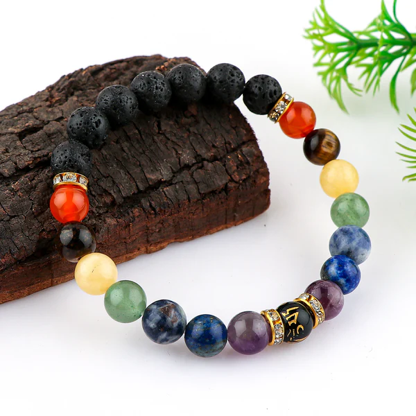 Seven Chakra Power Beaded Crystals Bracelet, Chakra Energy Healing Gemstone, Stretchable Elastic Men & Women Bracelet