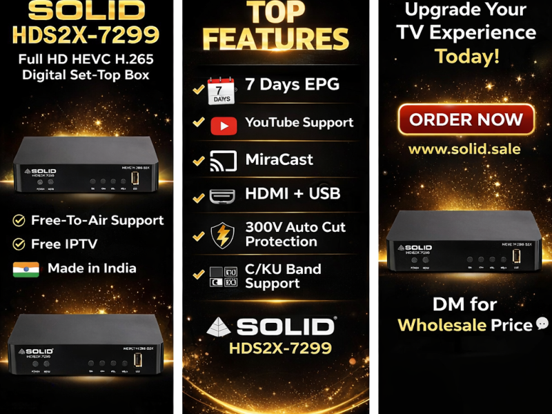 SOLID HDS2X-7299 HEVC 8bits H.265 Free-To-Air Set-Top Box With Free Wi-Fi Dongle