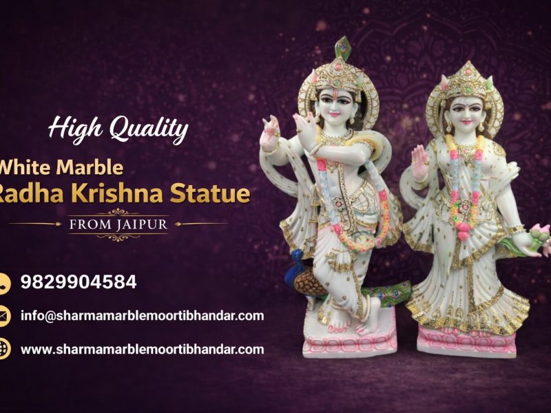 High Quality White Marble Radha Krishna Statue from Jaipur