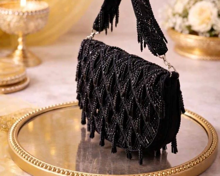 Lumiere Beaded Handbag with Mirrors and Pearls for Party Chic