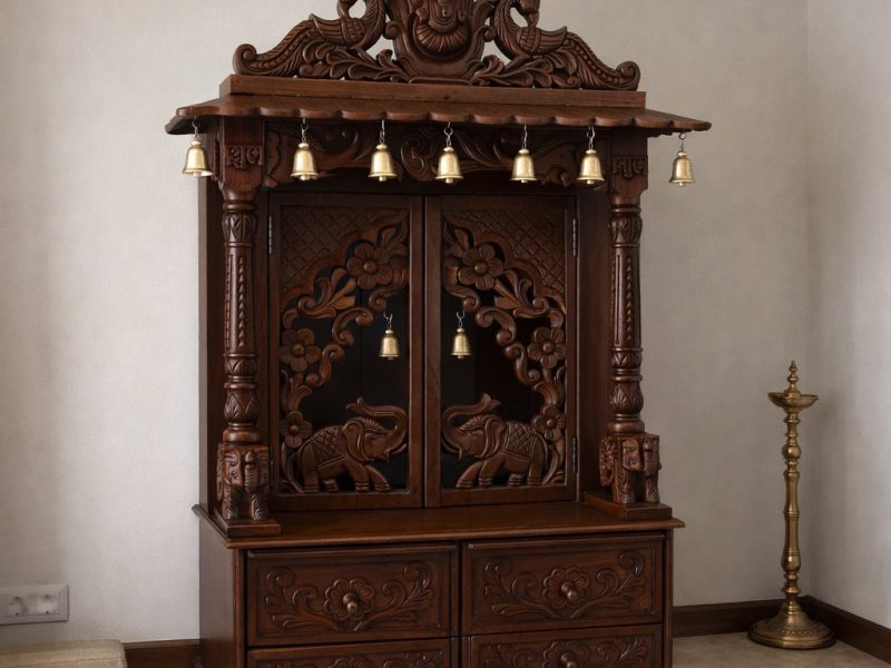 Puja Mandir with Door and Bells for Home