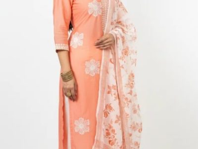 Best Women Co-ord Sets Online | Peach Floral Kurta Set Rs. 2199