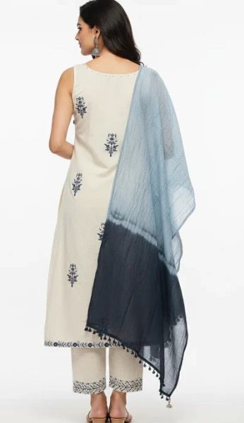 Online Trendy Co-Ord Sets | Cream Blue Cotton Suit Rs. 1499