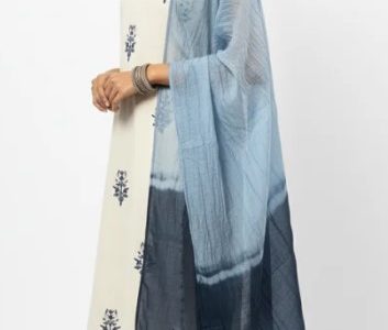 Online Trendy Co-Ord Sets | Cream Blue Cotton Suit Rs. 1499