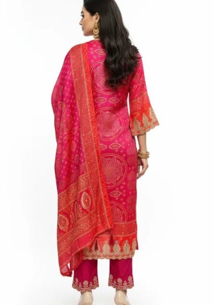 Best Women Co-Ord Sets Online | Pink Red Bandhej Rs. 2199