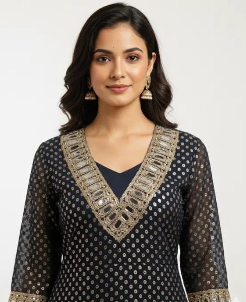 Navy Blue Kurta Set with Palazzo – Shop Women’s Celebration Wear Online at ₹1899