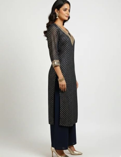 Navy Blue Kurta Set with Palazzo – Shop Women’s Celebration Wear Online at ₹1899