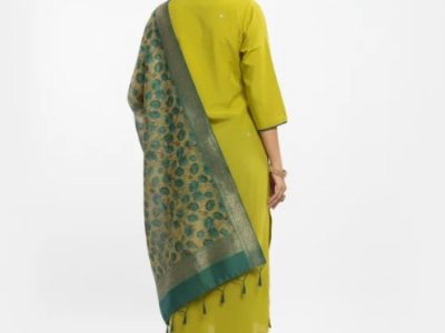 Mustard Yellow Embroidered Kurta Set with Contrast Teal Dupatta – Buy This Standout Ethnic Outfit at ₹1399