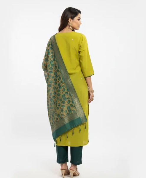 Mustard Yellow Embroidered Kurta Set with Contrast Teal Dupatta – Buy This Standout Ethnic Outfit at ₹1399