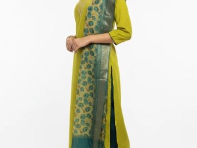 Mustard Yellow Embroidered Kurta Set with Contrast Teal Dupatta – Buy This Standout Ethnic Outfit at ₹1399