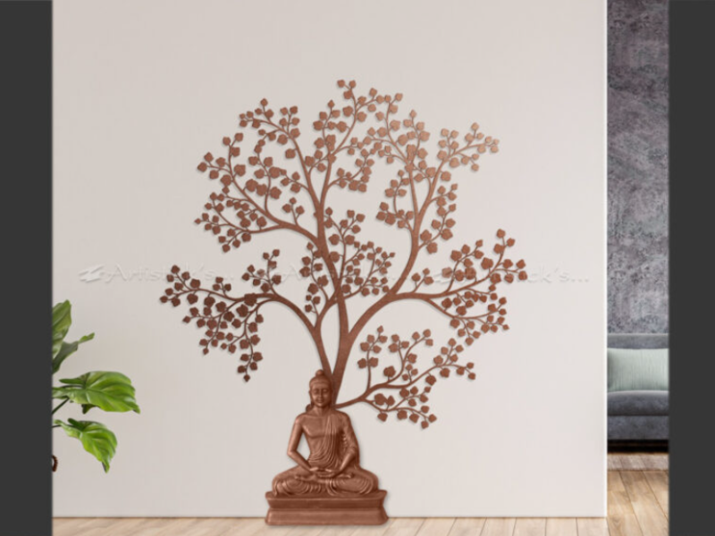 Buddha With Tree Wall Décor for Peaceful Home & Office Interiors