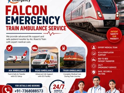 Falcon Emergency ICU Train Ambulance in Delhi- Comfort and care are always our priority
