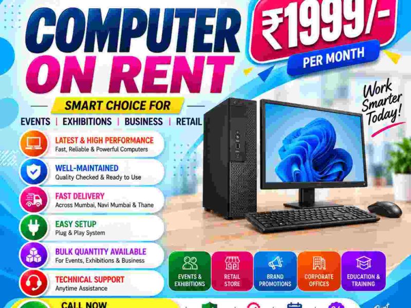 laptop on rent at Rs 899/- Mumbai, Vashi, Navimumbai